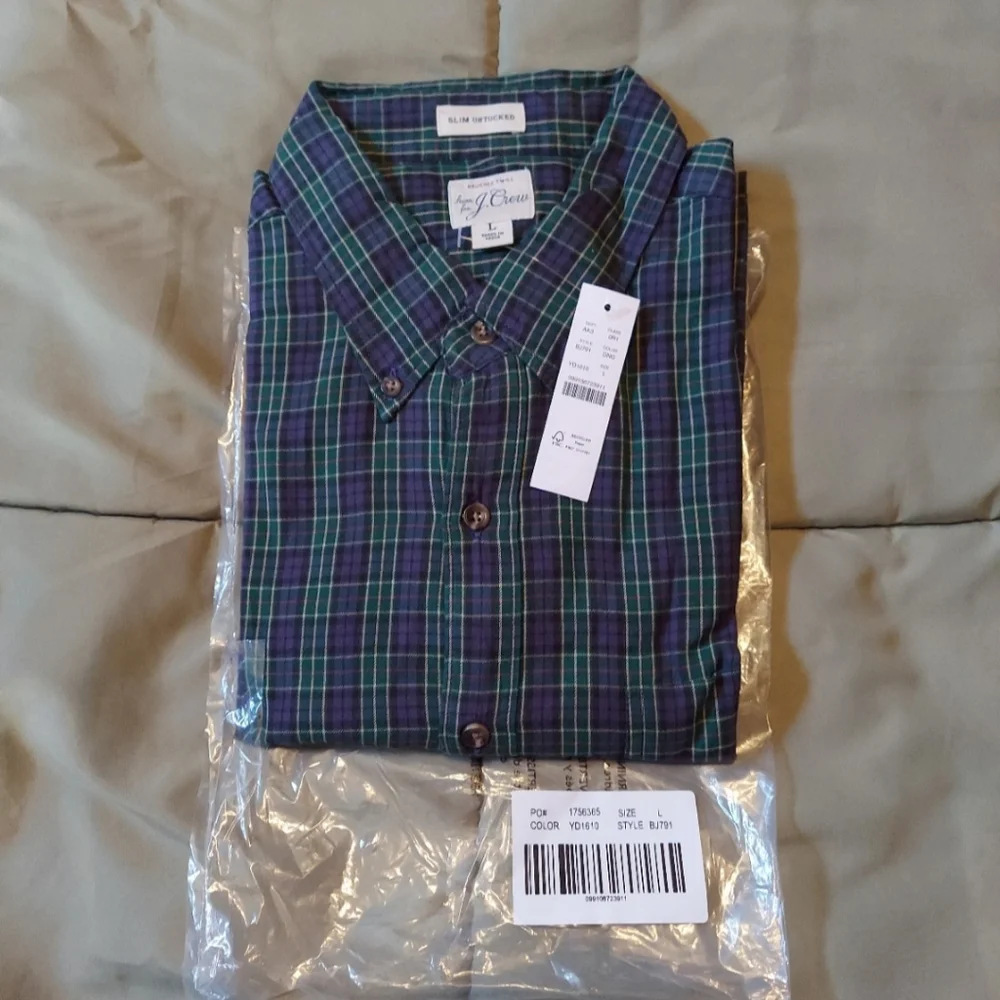J. Crew Brushed Twill Shirt In TALL MEDIUM Or  UNTUCKED LARGE Blue Plaid NWT $98